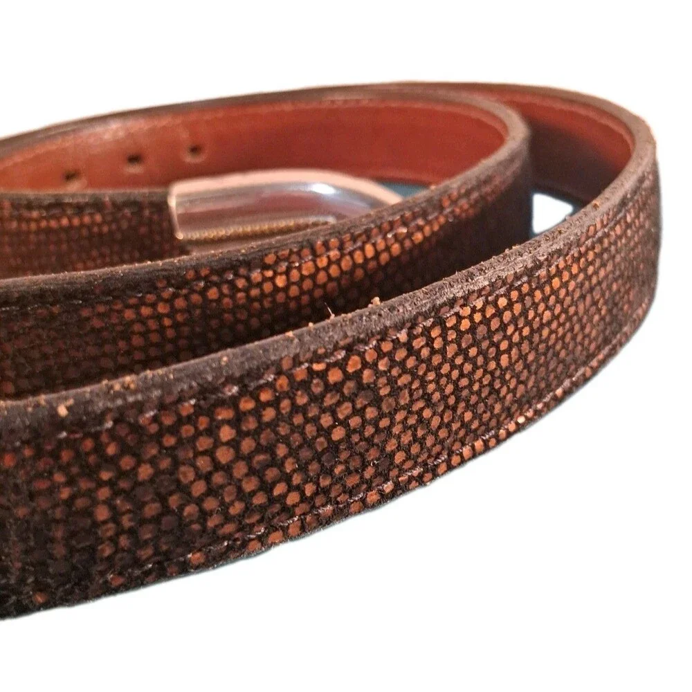 Handmade (1998) Embossed Lizard Pattern Belt James Culver Made In USA Size 34